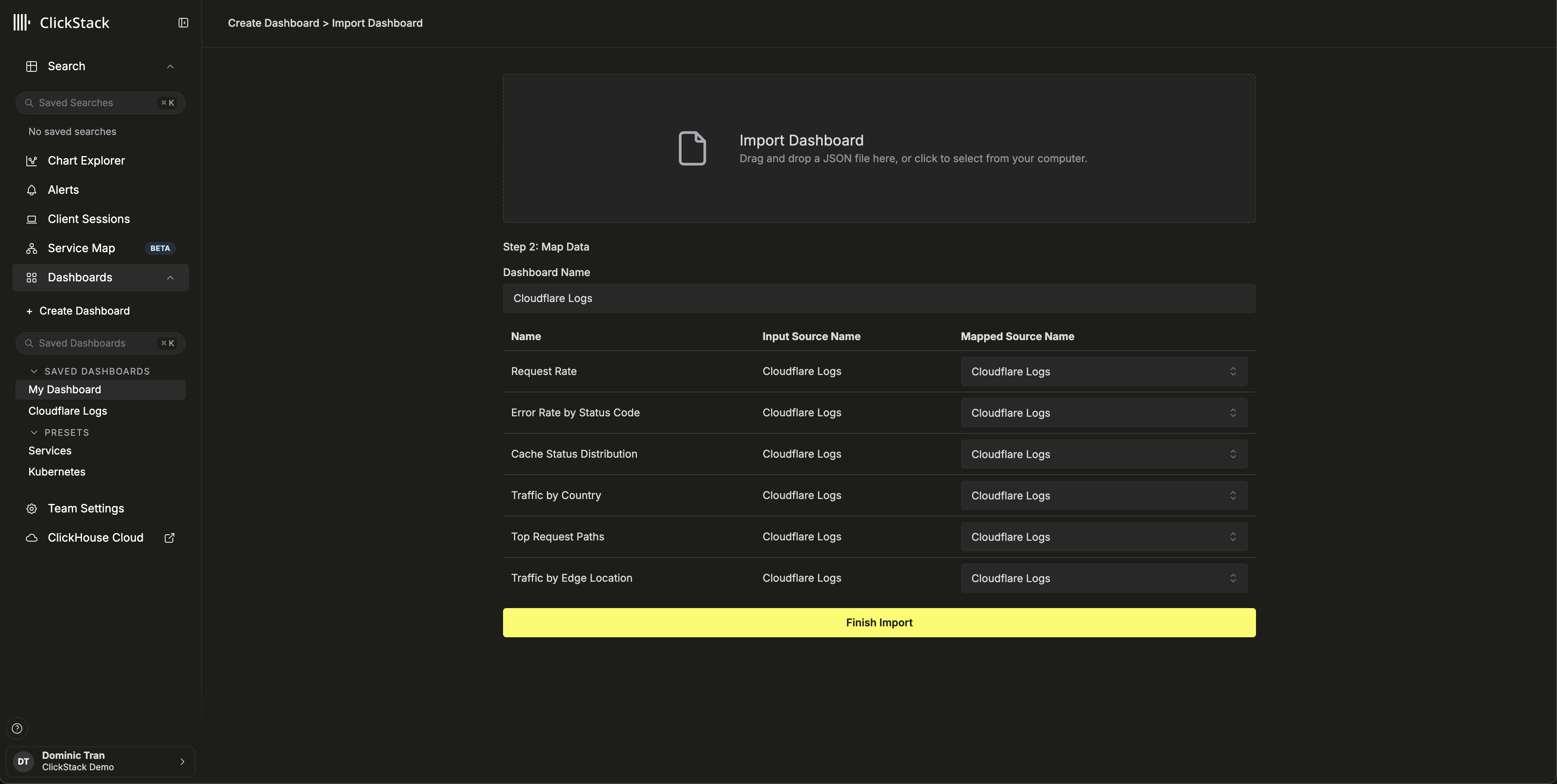 Импорт панели мониторинга